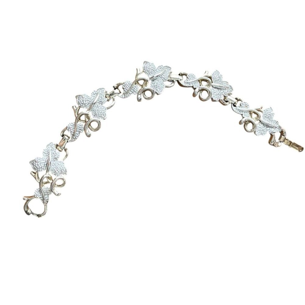 Sarah Coventry Whispering Leaf vintage silver-tone link bracelet fairycore - Picture 9 of 9